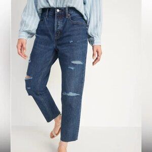 "NWT" Old Navy High-Waisted Button-Fly Slouchy Straight Dark Wash Jeans-10P